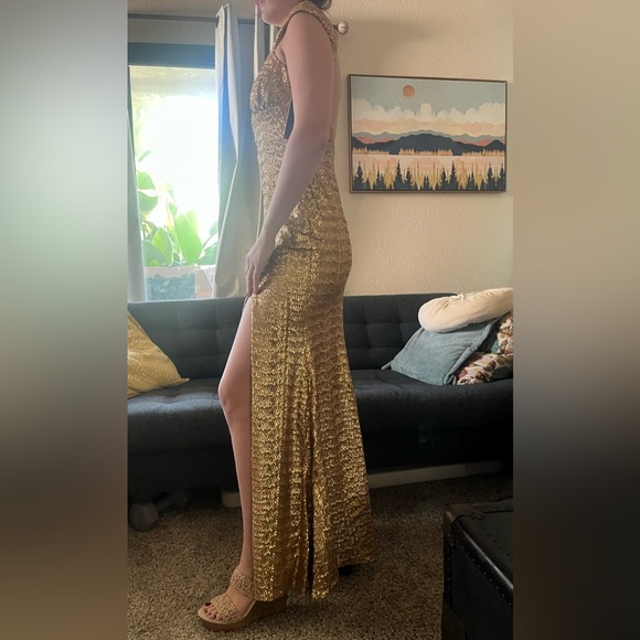 Nicole Bakti Sz Small Gold Sequin Full Length Evening Gown Dress Holiday NWT - Picture 3 of 10